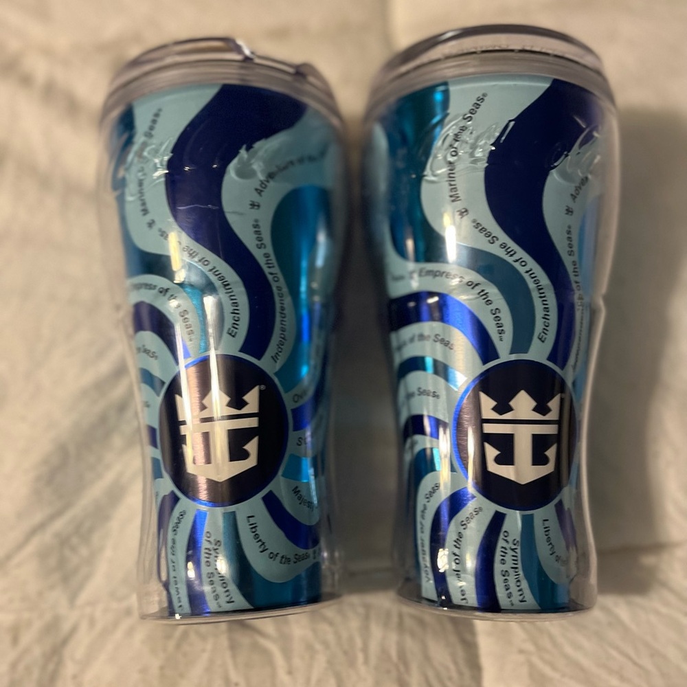 NEW Royal Caribbean Coca Cola BLUE Tumbler Drink Cup With Lid 2017 Set‎ 2